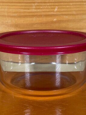 Pyrex #7201 Clear Glass 1 Quart Bowl with Red Lid Made in USA pre-owned